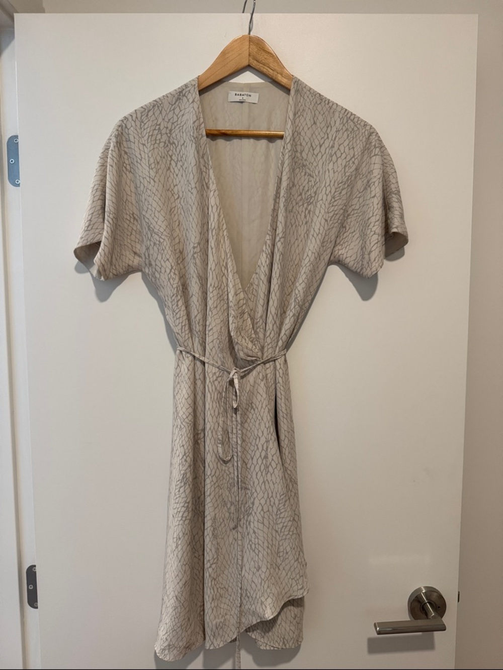 Babaton Beige Printed Mini Wrap Dress